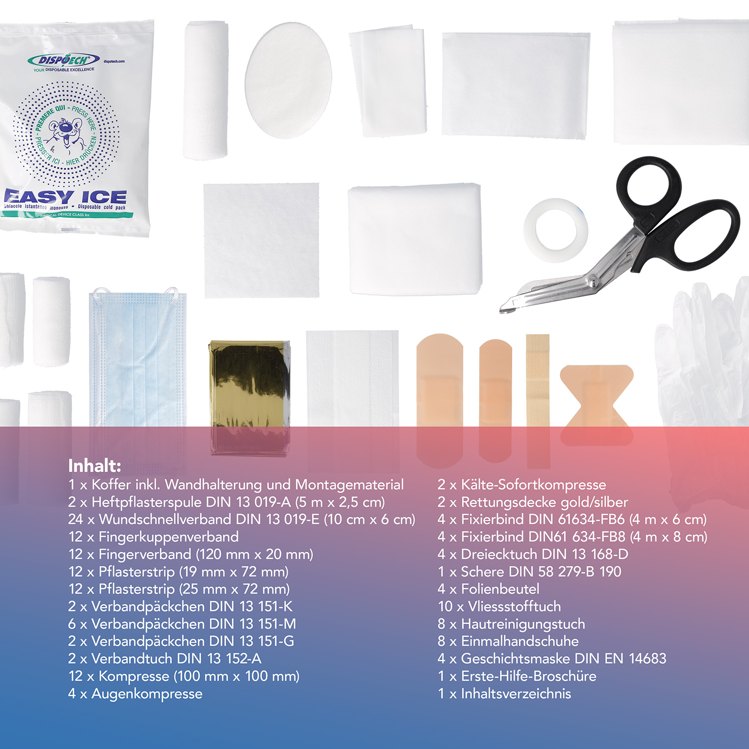 Verbandschrank DIN 13169 Weiß mit Glastür und 4 Fächern