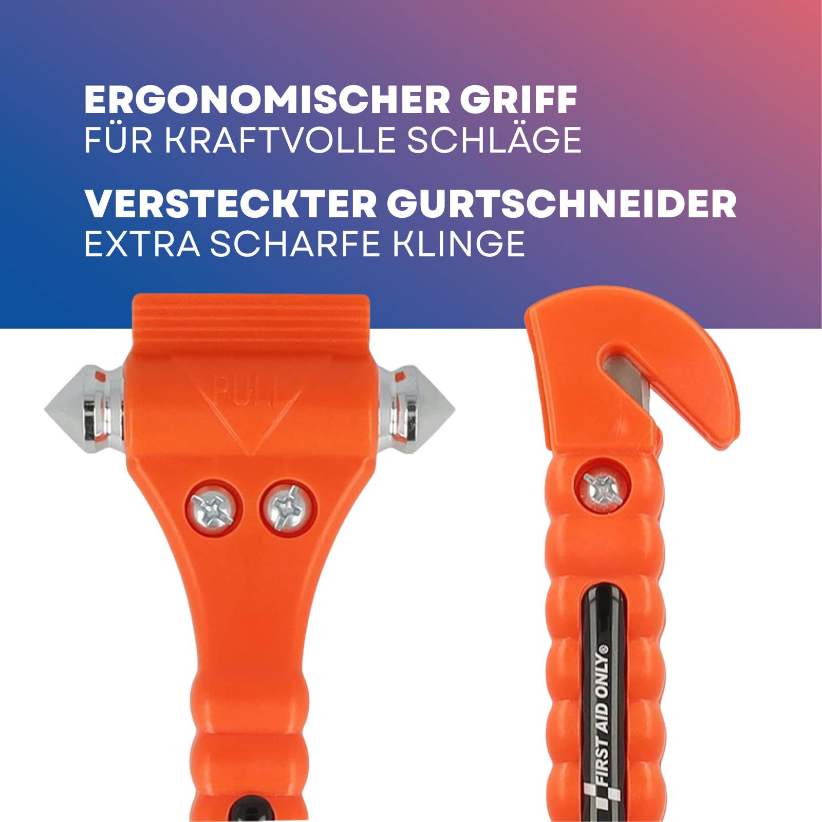 Verbandtasche DIN 13164 für Kfz + 2 x 2-in-1 Notfallhammer mit Gurtschneider