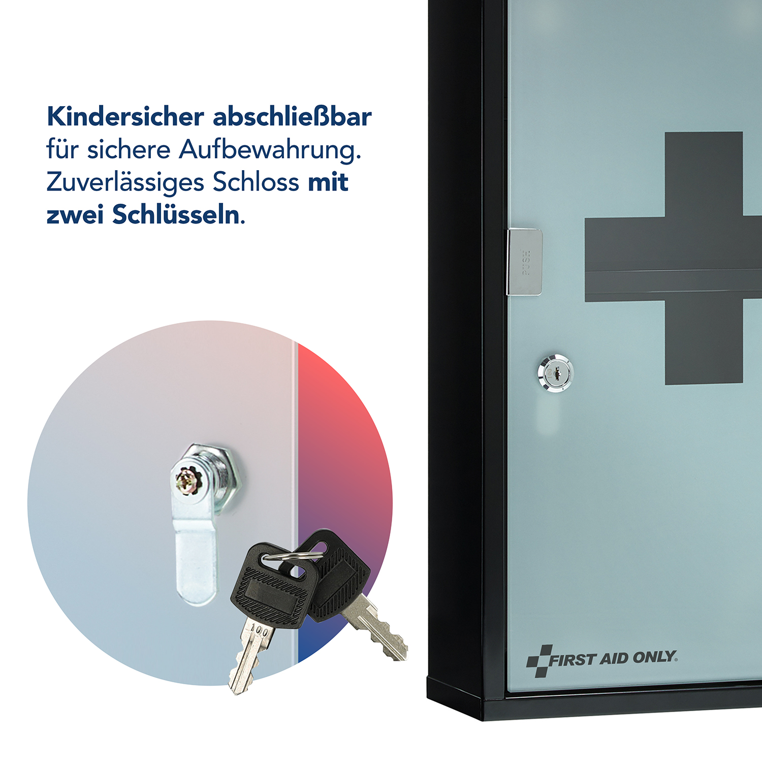 Abschließbarer Medizinschrank in schwarz mit Glastür und 3 Fächern