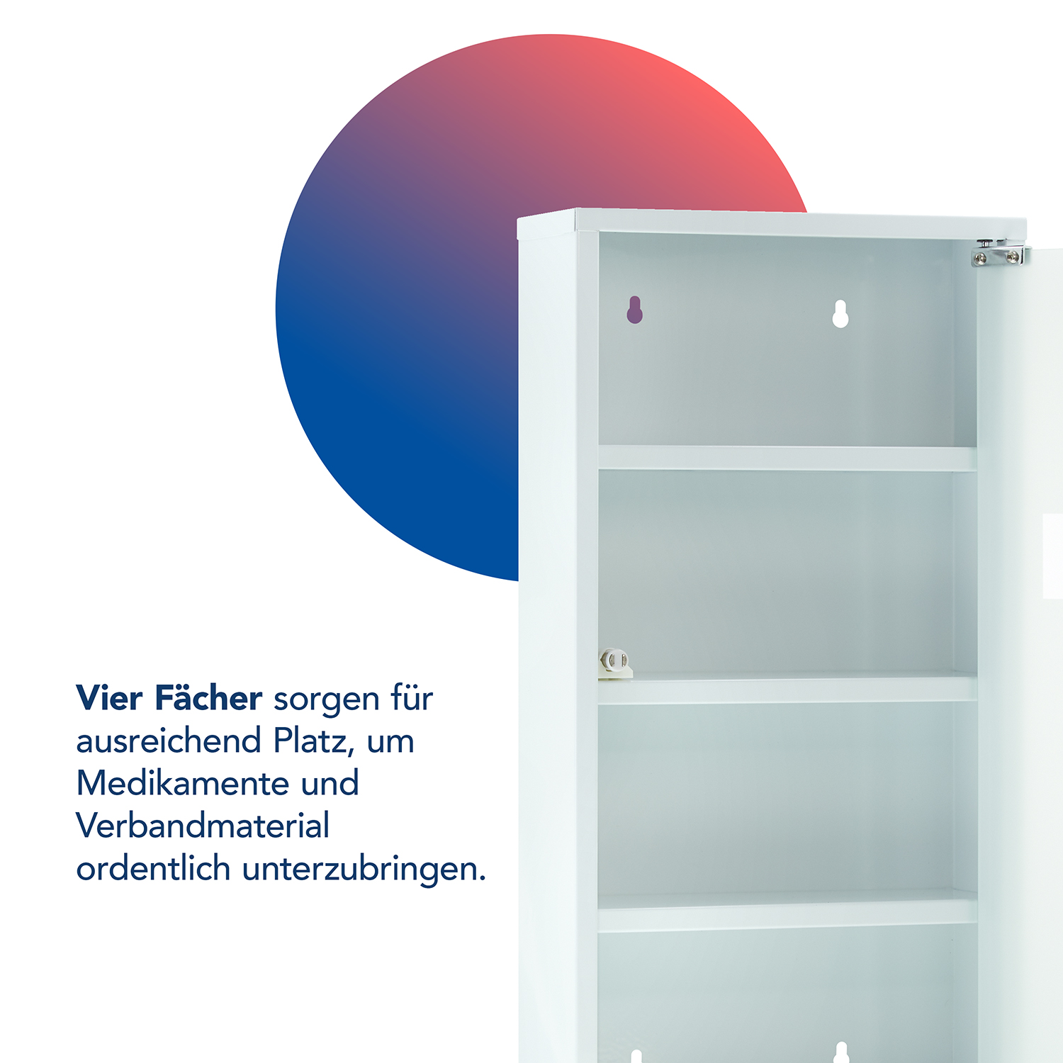 Medizinschrank Weiß mit Glastür und 4 Fächern