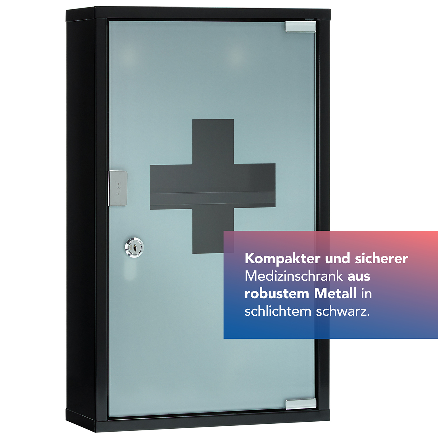 Verbandschrank DIN 13157 Schwarz mit Glastür und 3 Fächern
