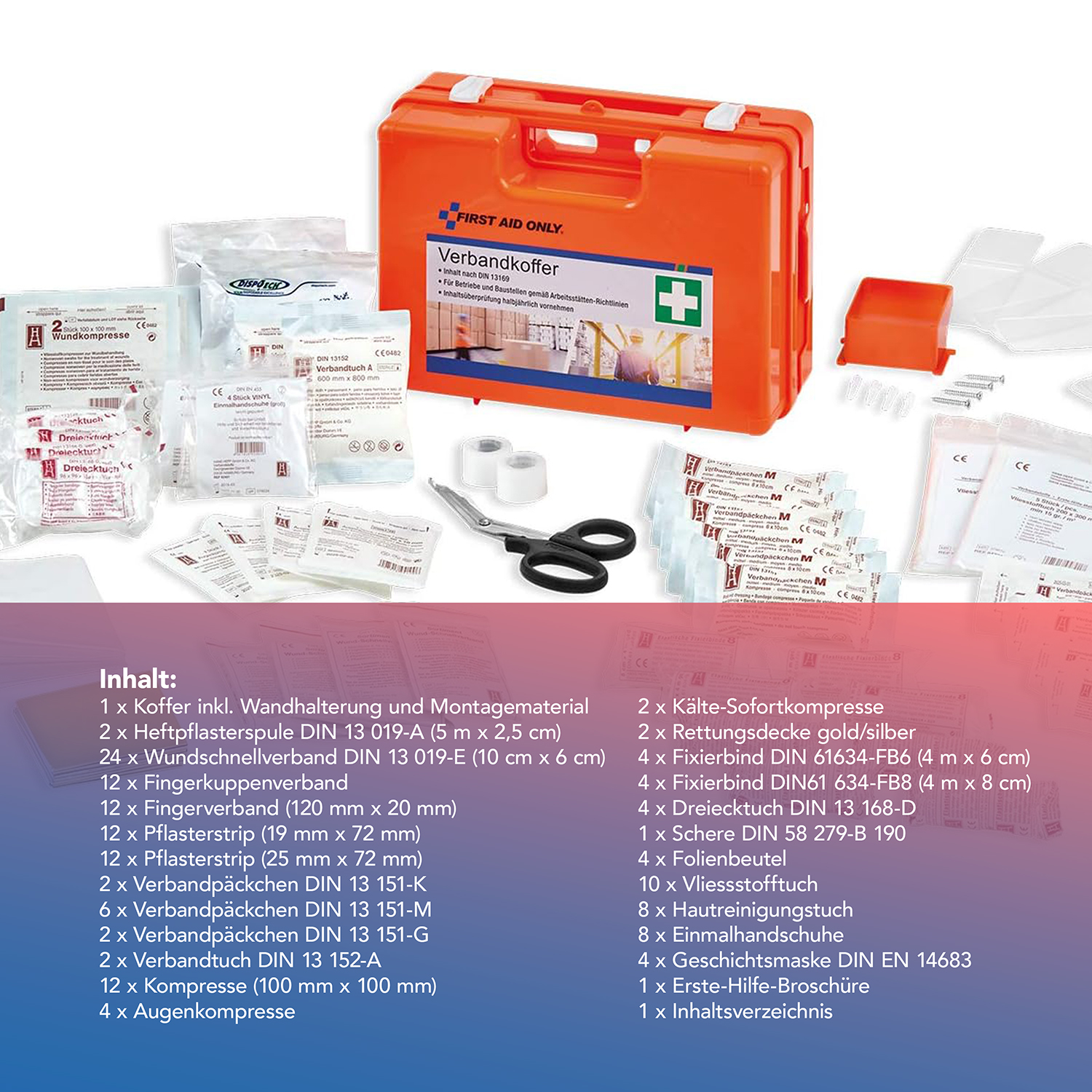 Verbandkoffer DIN 13169 mit Wandhalterung