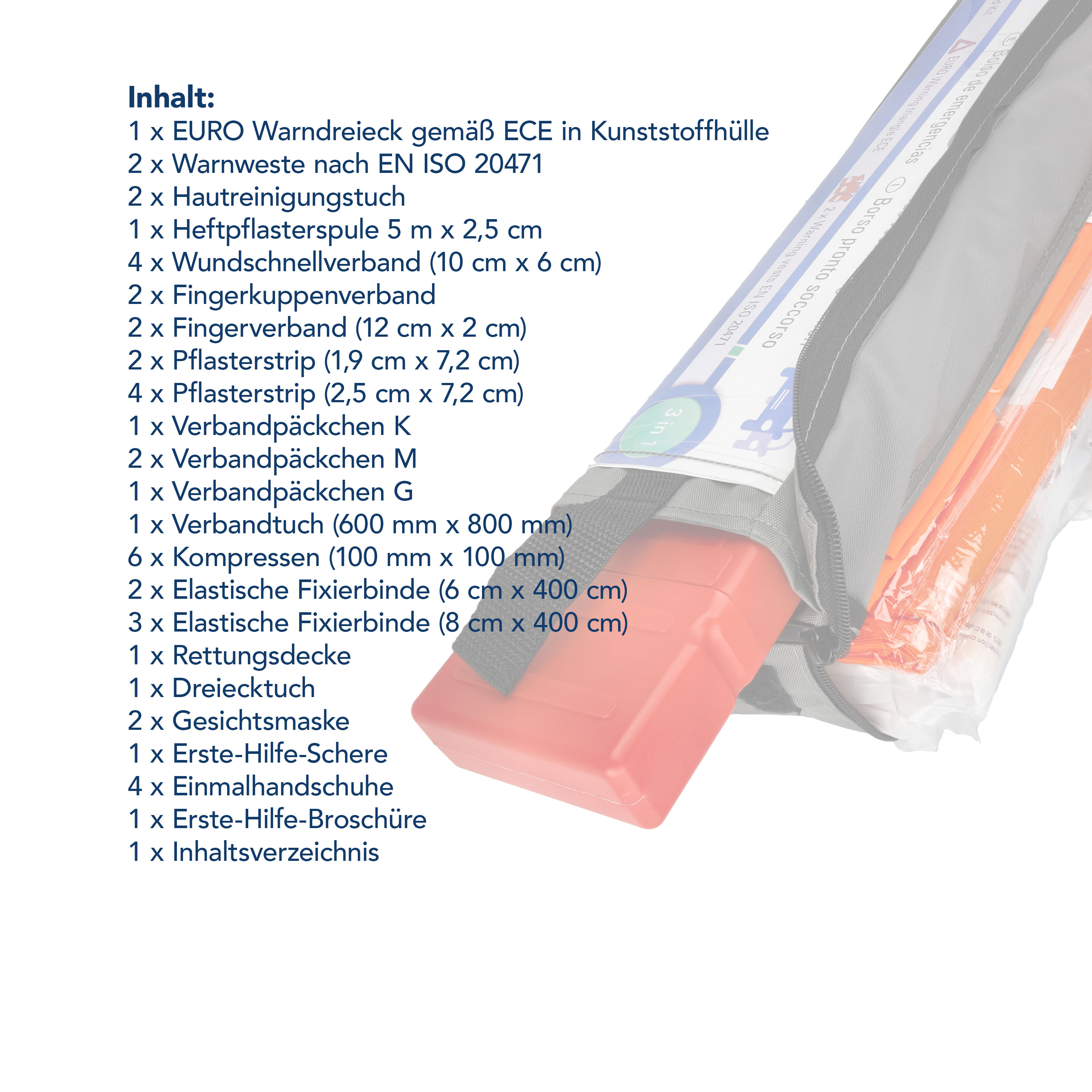 3 in 1 KFZ Verbandtasche mit Warndreieck und Warnwesten