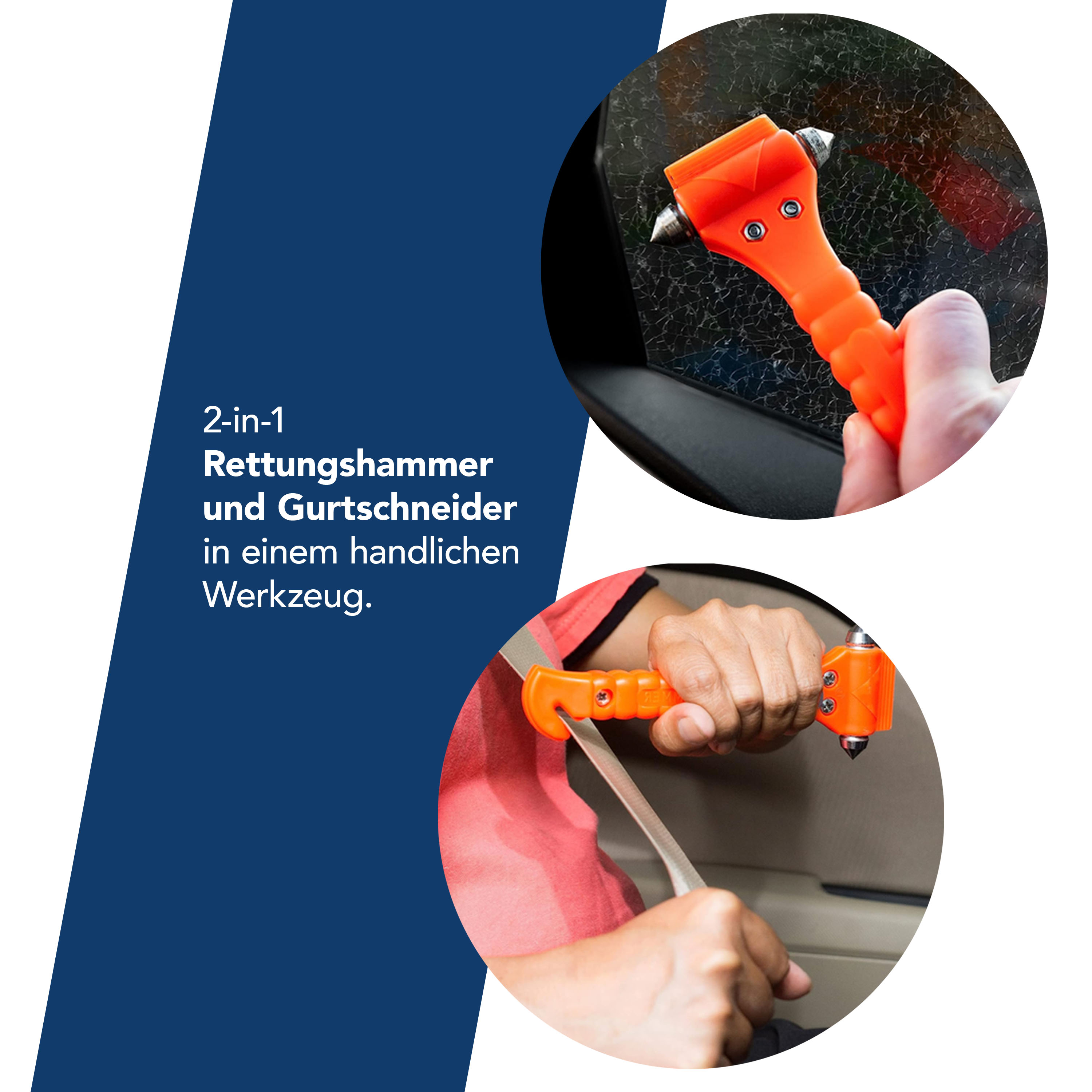 2 in 1 Notfallhammer mit Gurtschneider
