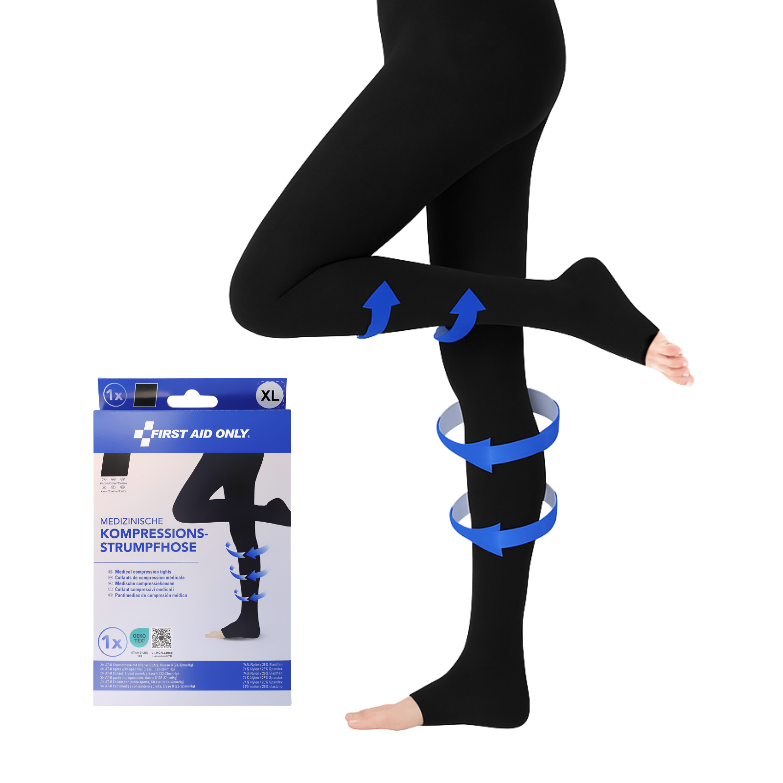 Medizinische Damen Kompressionsstrumpfhose offene Zehen Schwarz XL Medizinische Damen Kompressionsstrumpfhose offene Zehen Schwarz