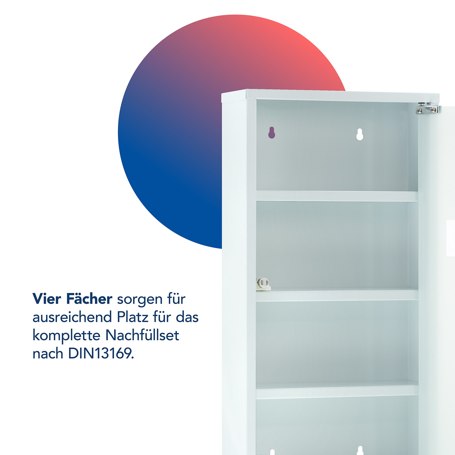 Verbandschrank DIN 13169 Weiß mit Glastür und 4 Fächern