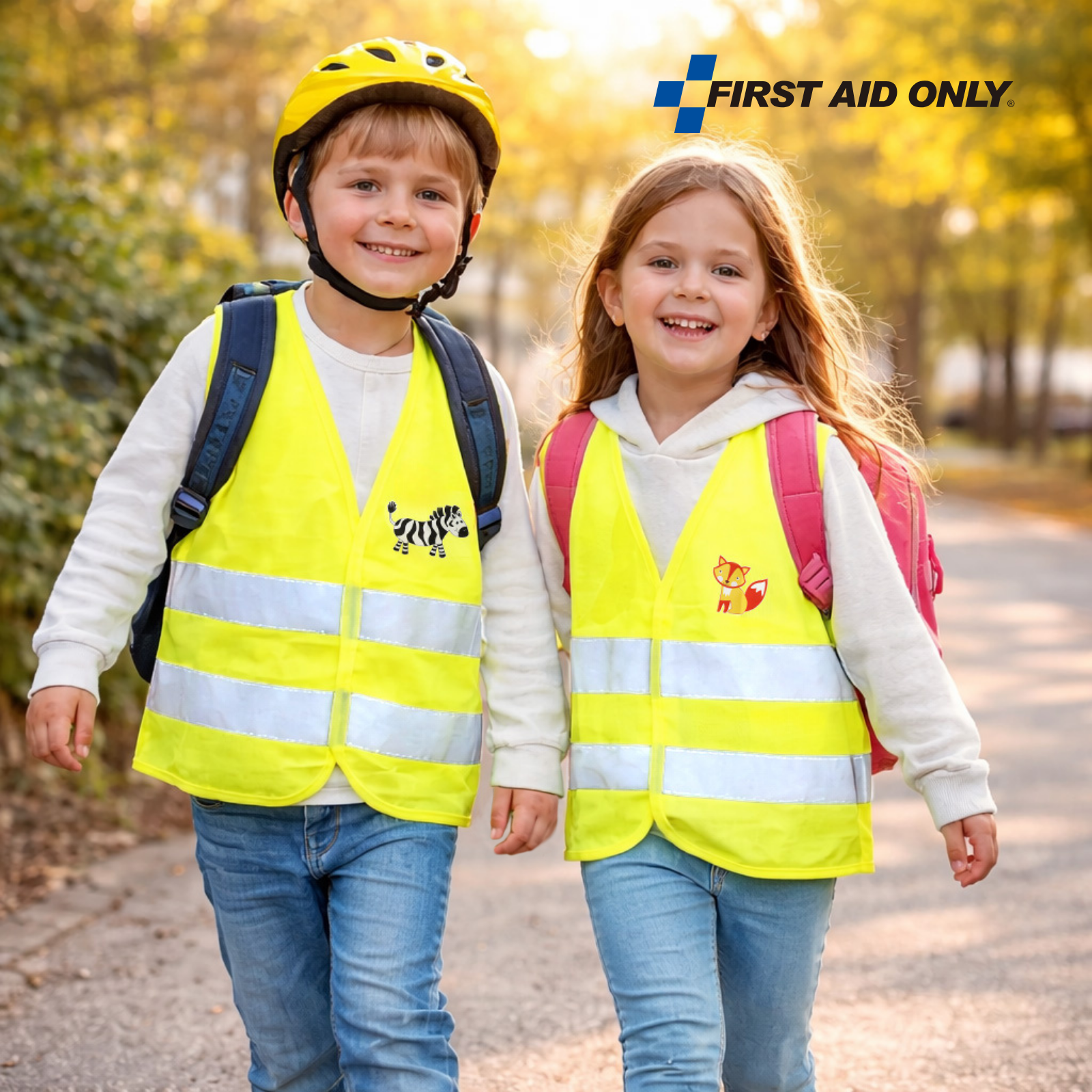 Verbandtasche DIN 13164 für Kfz + 2 x Sicherheitsweste EN ISO 20471:2013 Orange + 2 x Kinderwarnweste 3-8 Jahre