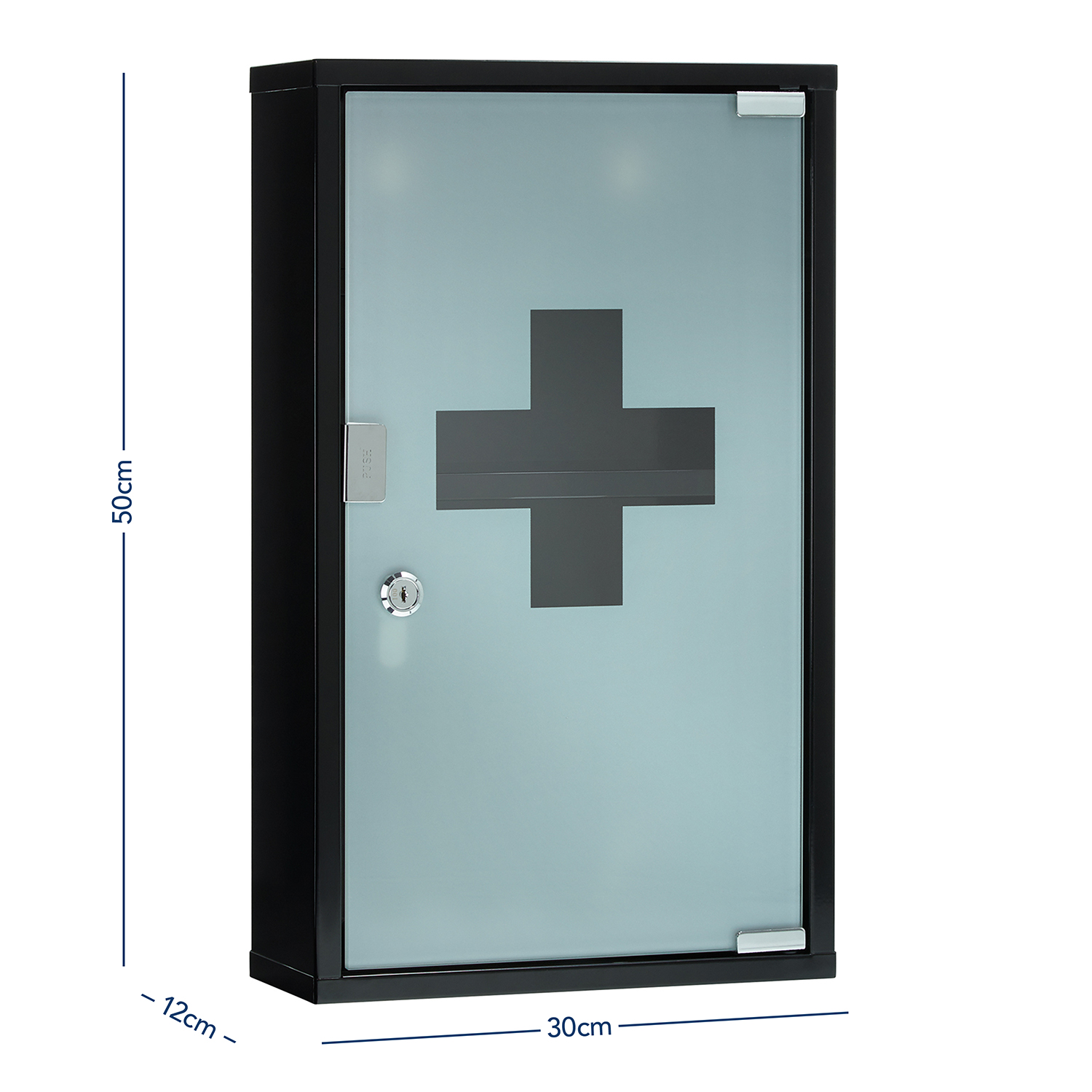 Verbandschrank DIN 13169 Schwarz mit Glastür und 3 Fächern