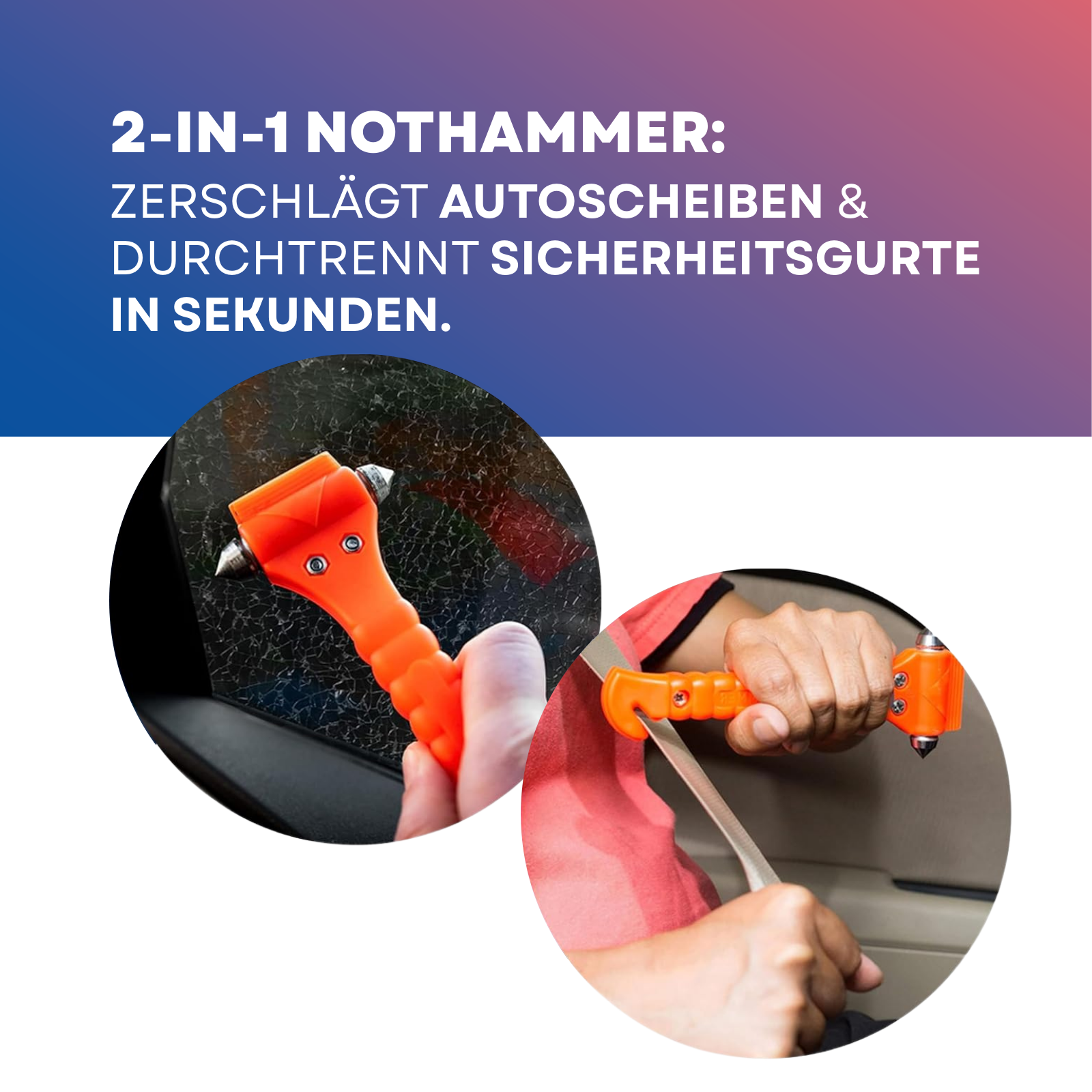Verbandtasche DIN 13164 für Kfz + 2 x 2-in-1 Notfallhammer mit Gurtschneider