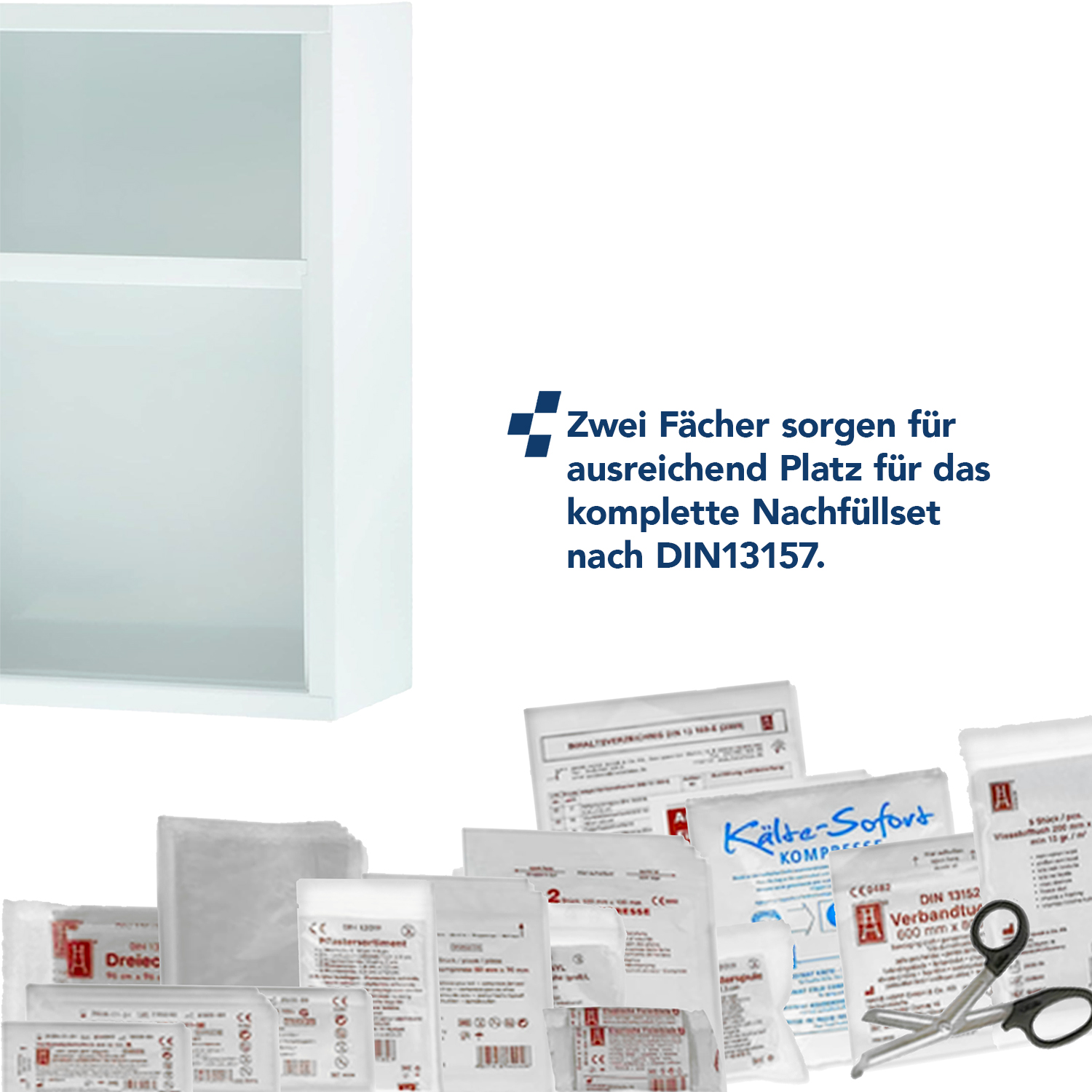 Verbandschrank DIN 13157 Weiß mit 2 Fächern
