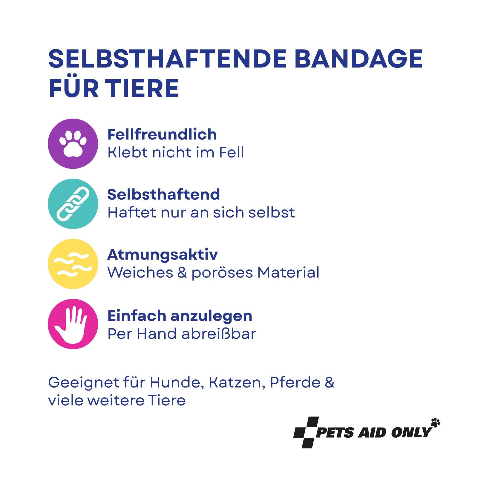 Pets Aid Only Selbsthaftende Bandagen für Tiere 6 Stück