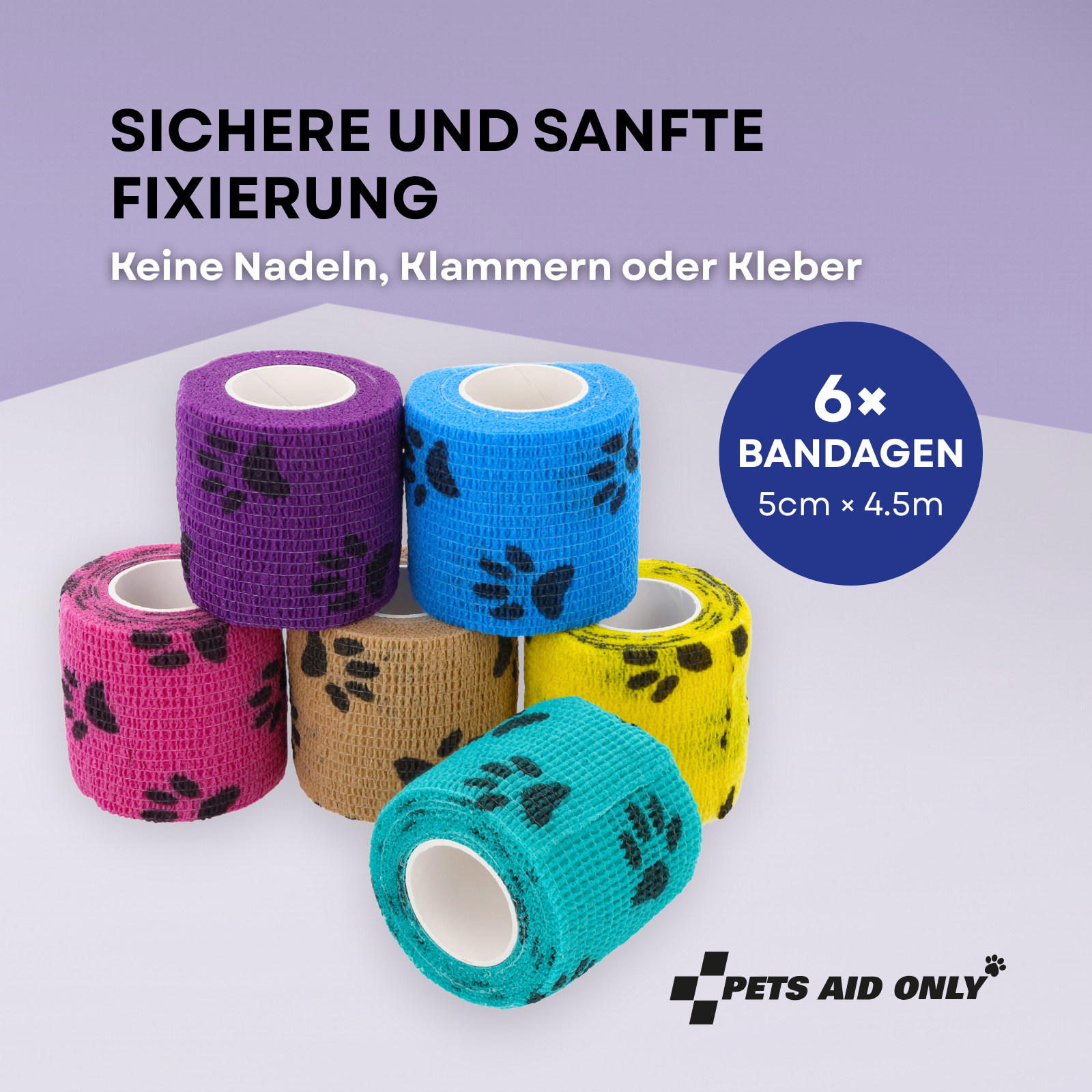 Pets Aid Only Selbsthaftende Bandagen für Tiere 6 Stück