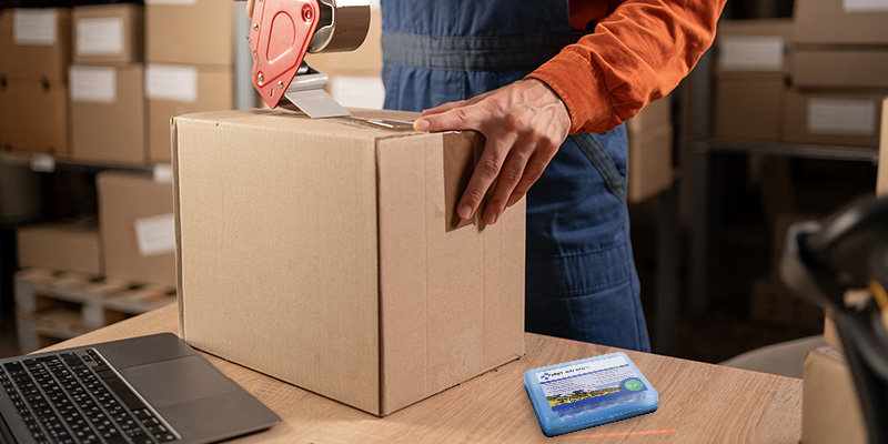 First Aid Only Lagermitarbeiter beim Verpacken einer Bestellung