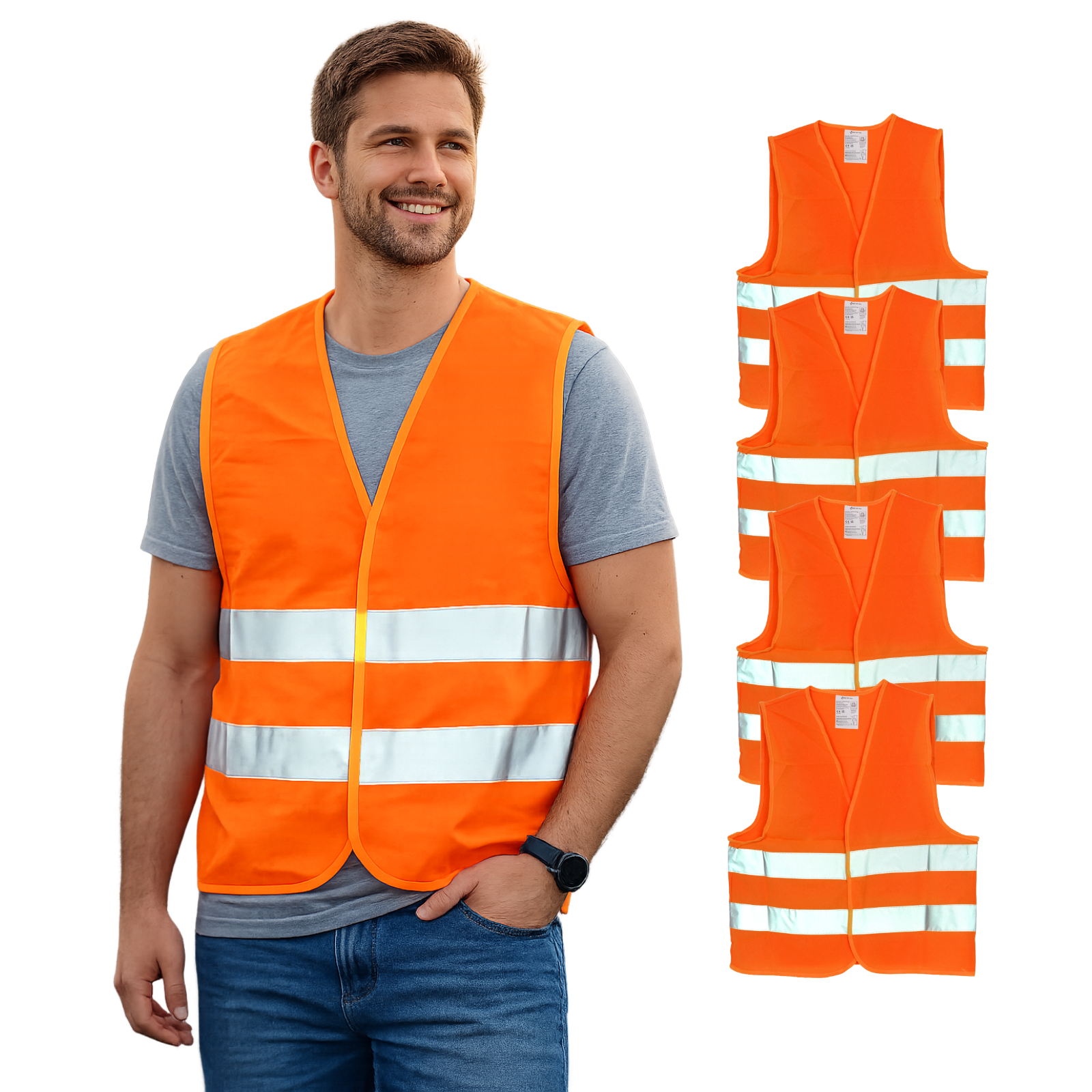 Sicherheitsweste EN ISO 20471:2013 Orange (4er-Pack)