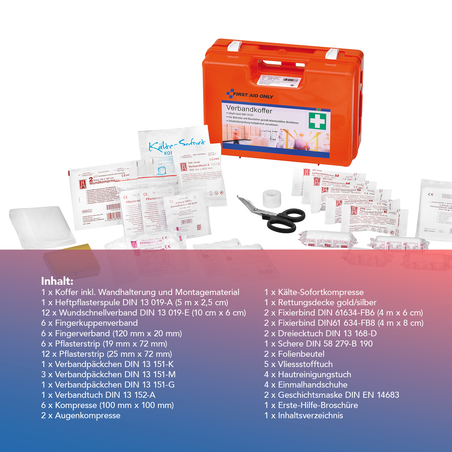 Verbandkoffer DIN 13157 mit Wandhalterung