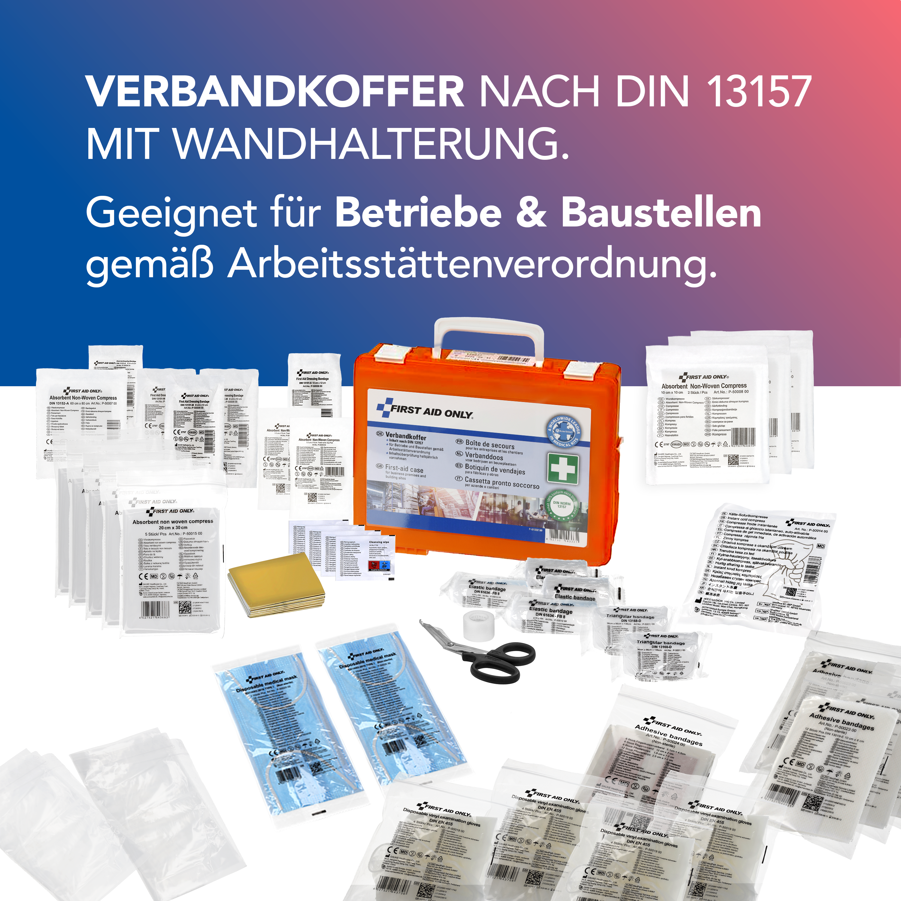 Verbandkoffer DIN 13157 kompakt mit Wandhalterung