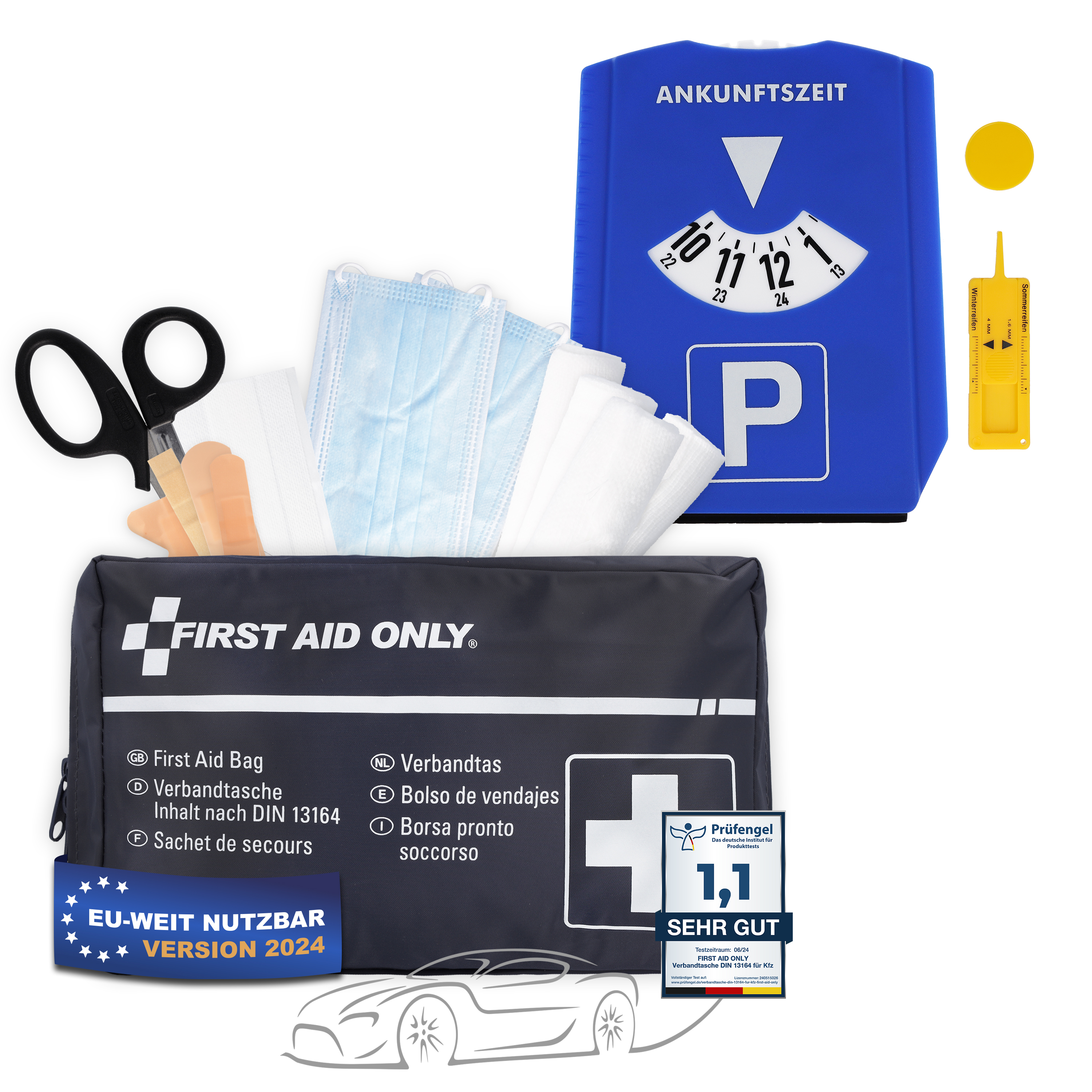 Verbandtasche DIN 13164 für Kfz + 5-in-1 Parkscheibe