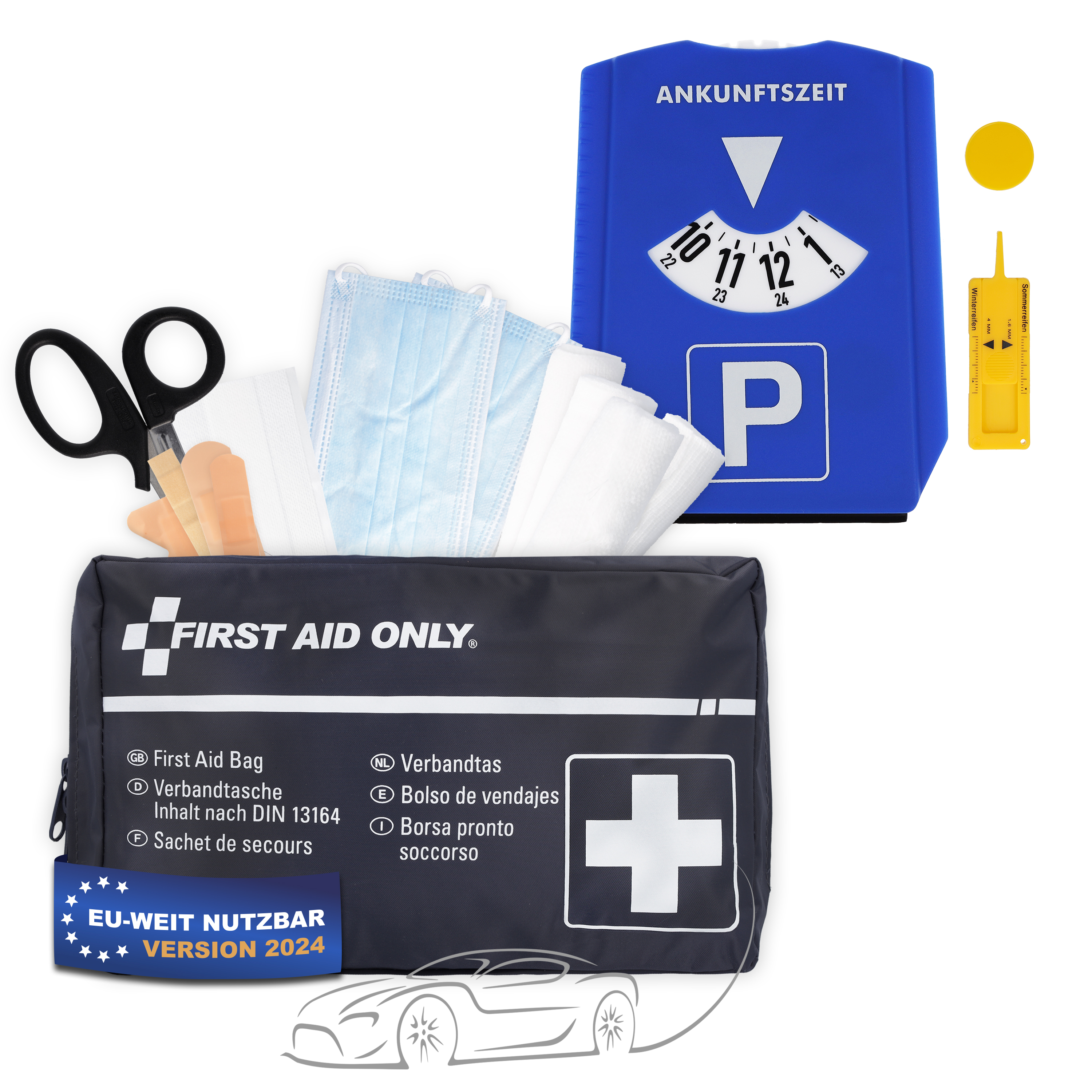 Verbandtasche DIN 13164 für Kfz + 5-in-1 Parkscheibe