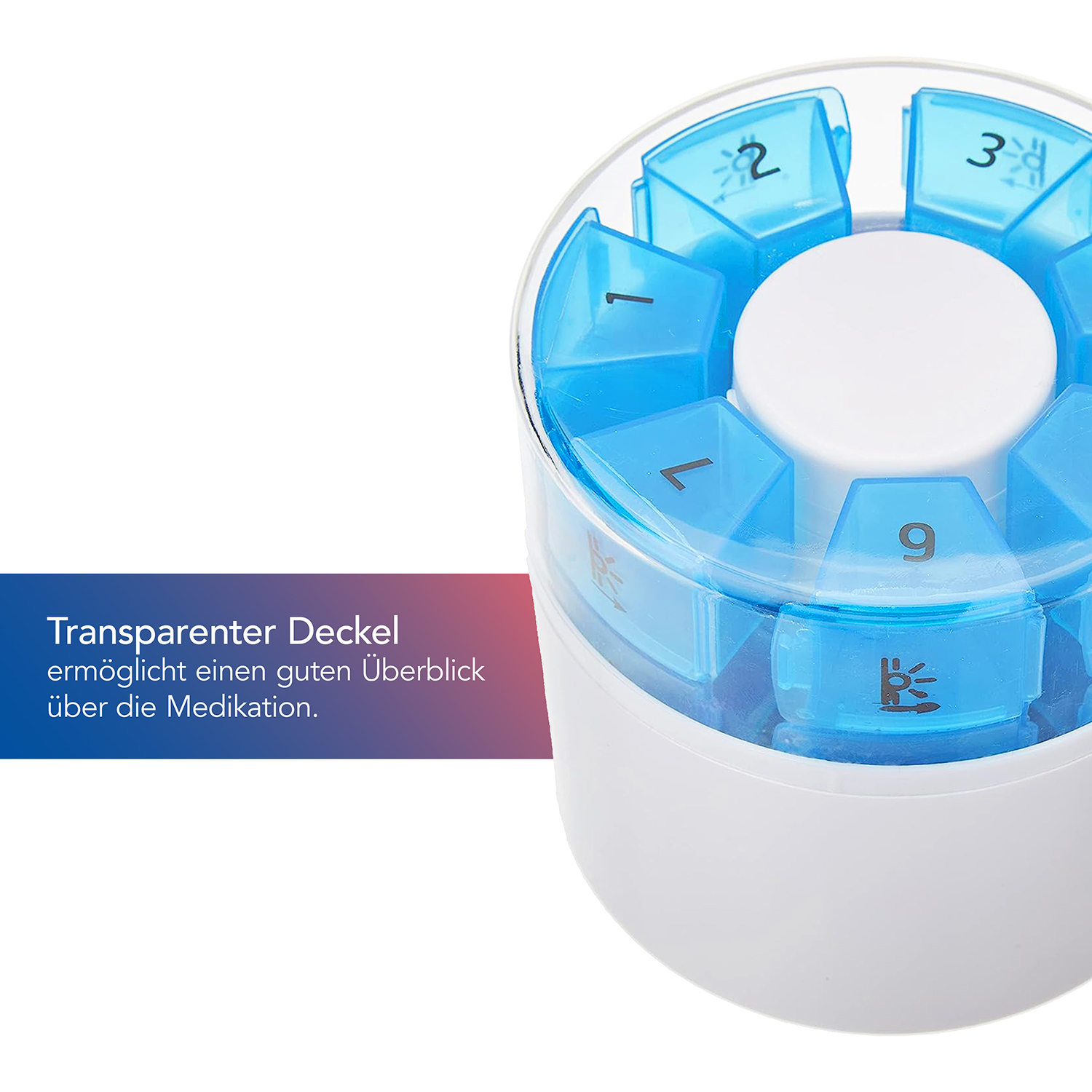 Tablettenbox mit Tablettenteiler und Mörser 7 Tage