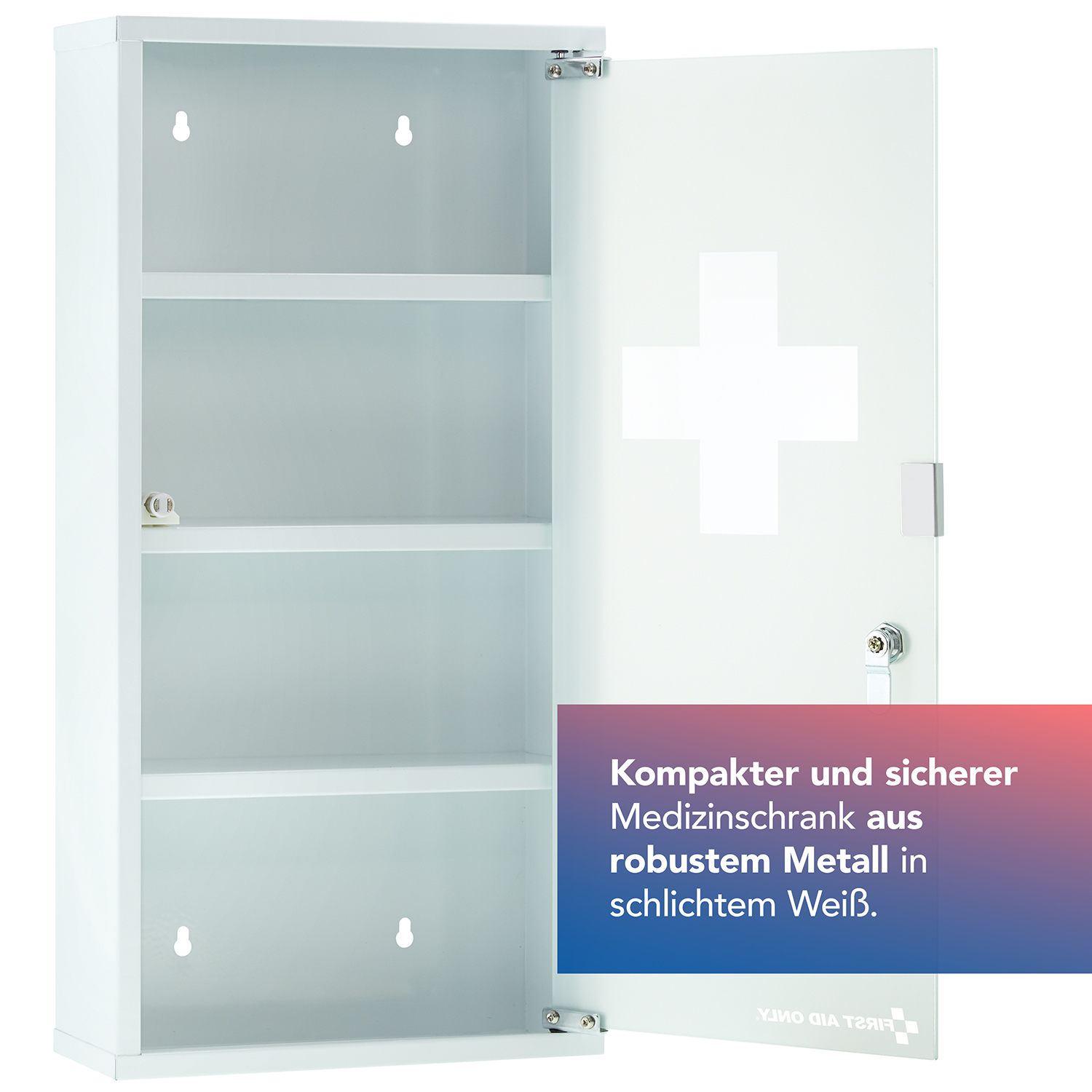 Medizinschrank Weiß mit Glastür und 4 Fächern