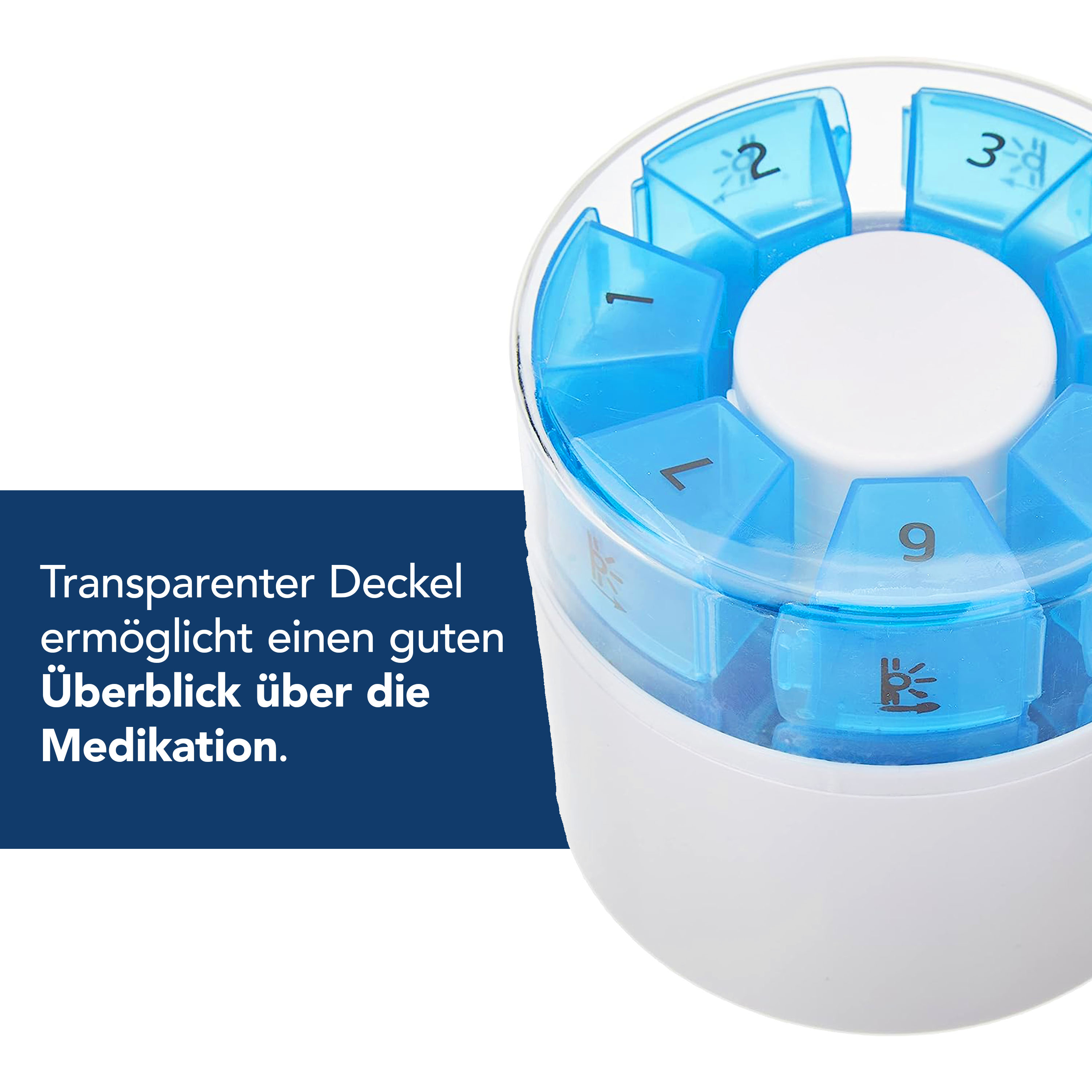 Tablettenbox mit Tablettenteiler und Mörser 7 Tage