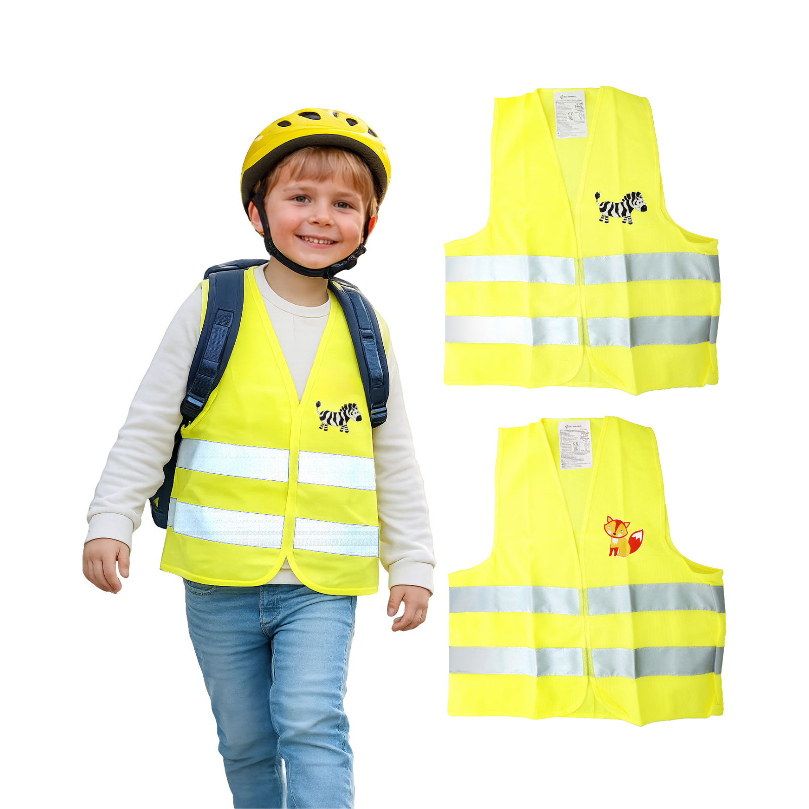 Kinderwarnweste 3-8 Jahre Duo Set Fuchs & Zebra