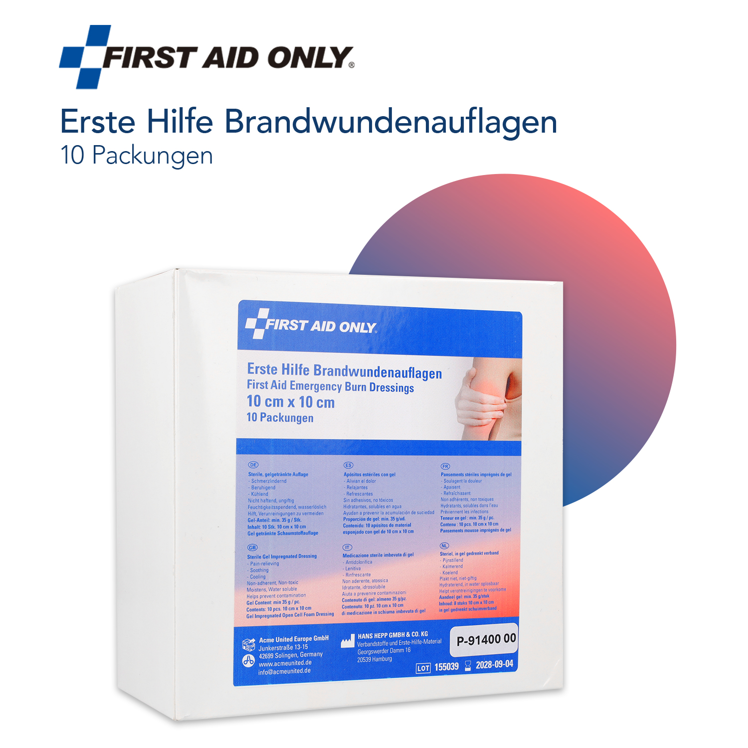 First Aid Only 10er Packung Brandwundenauflagen (10 x 10 cm )