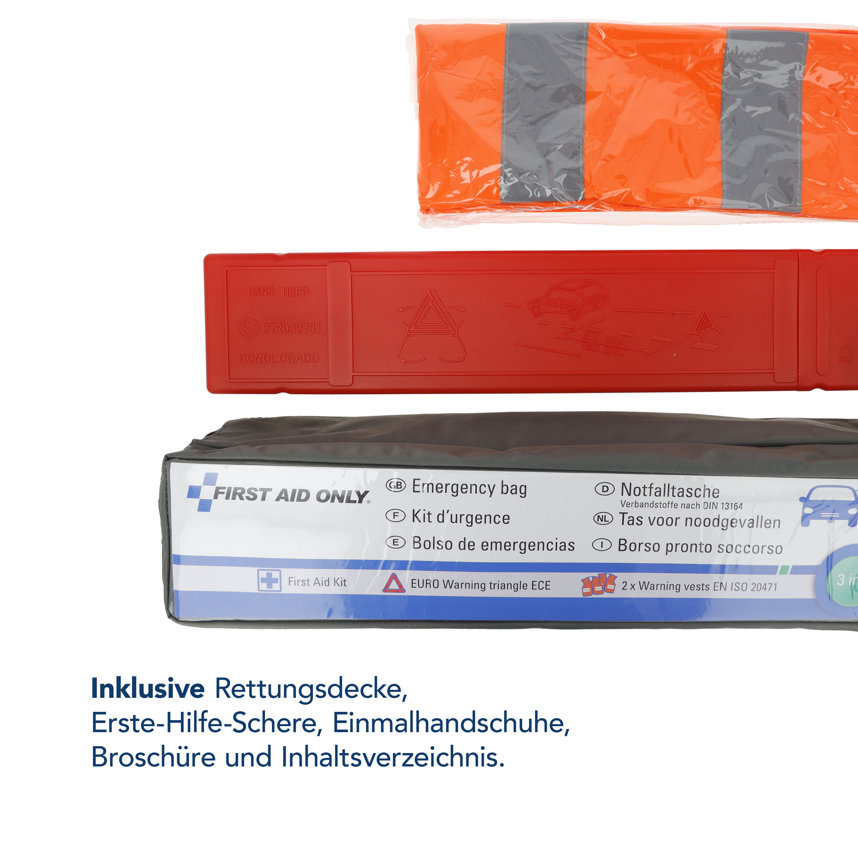 3 in 1 KFZ Verbandtasche mit Warndreieck und Warnwesten