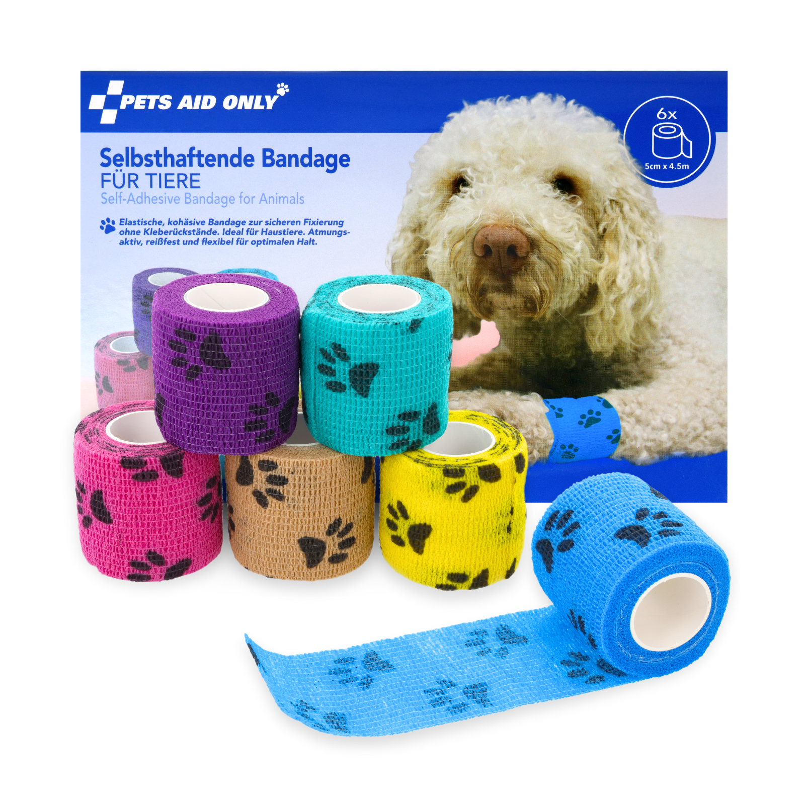 Pets Aid Only Selbsthaftende Bandagen für Tiere 6 Stück