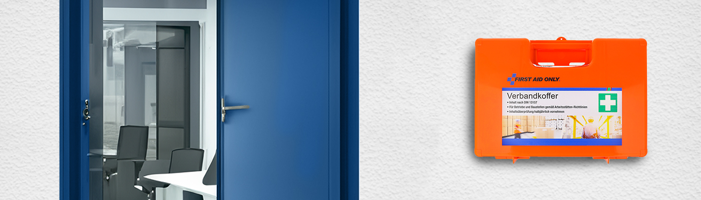 Verbandkasten mit DIN 13157 Inhalt and Bürowand