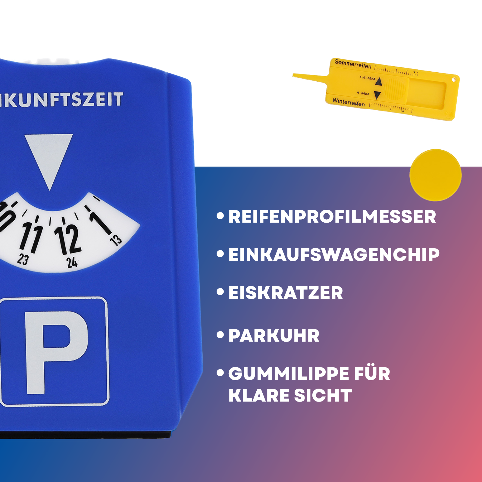 Verbandtasche DIN 13164 für Kfz + Warndreieck nach ECE R2 + Sicherheitsweste EN ISO 20471:2013 Orange + 5-in-1 Parkscheibe